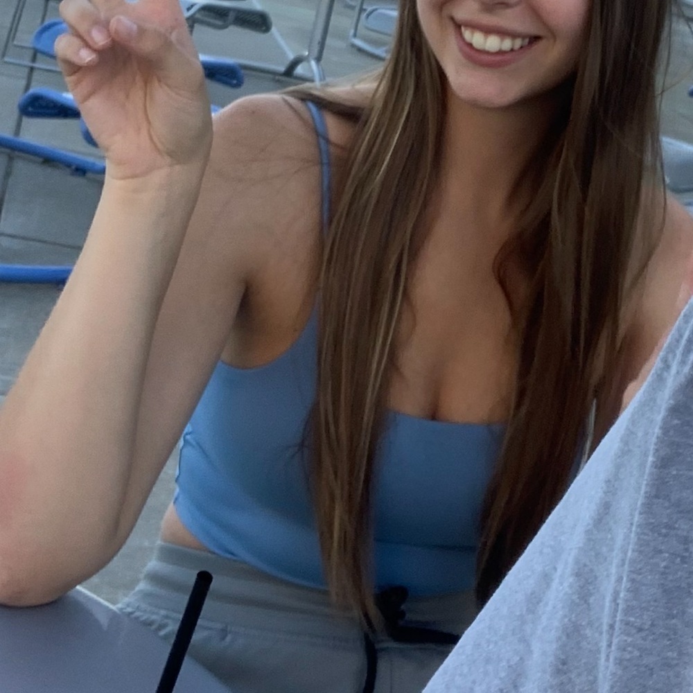 Blue tank crop top with built in padded cups